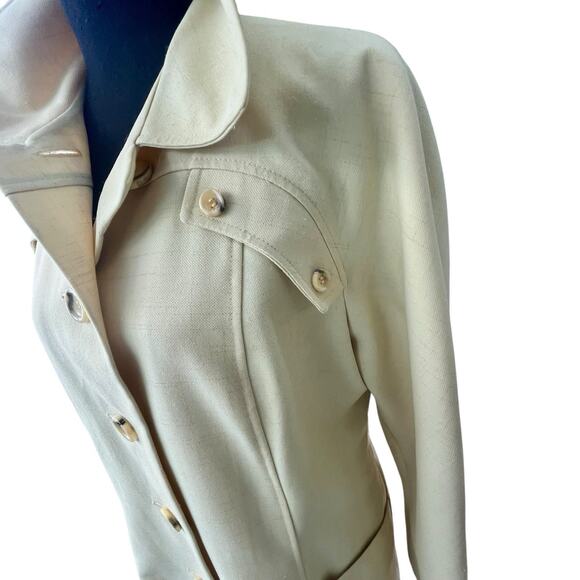 Vintage 1970s Primrose Yellow Trench Coat Button Up Size S No Belt Lorendale - Picture 14 of 16